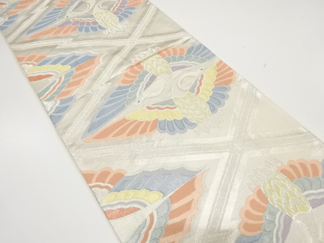 JAPANESE KIMONO / ANTIQUE FUKURO OBI / SILK / WOVEN CRANES